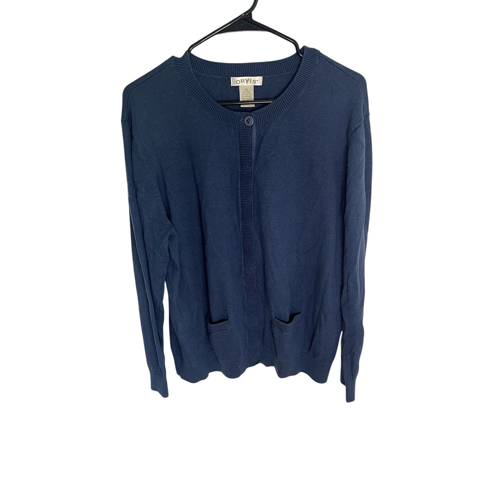 Orvis Wm Xl Blue Wool Cotton Cashmere Button Down Cardigan Sweater Indie Minimal